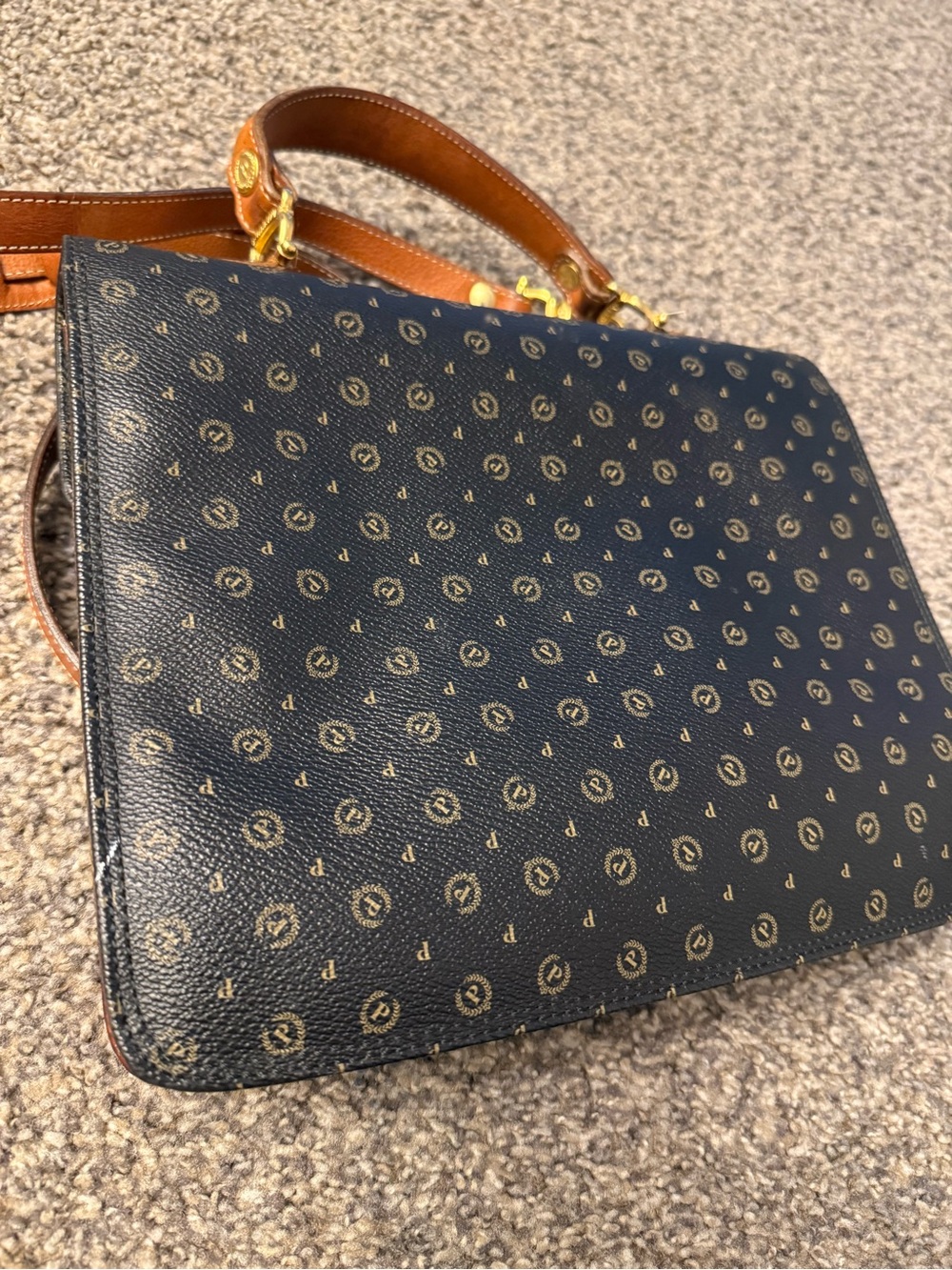 Pollini Monogram Leather Satchel Bag Italy Dark Academia - Picture 11 of 14